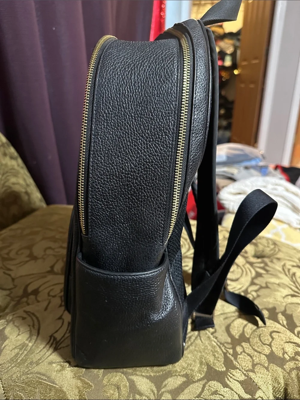Coach Black Pebbled Leather Backpack with Gold Hardware